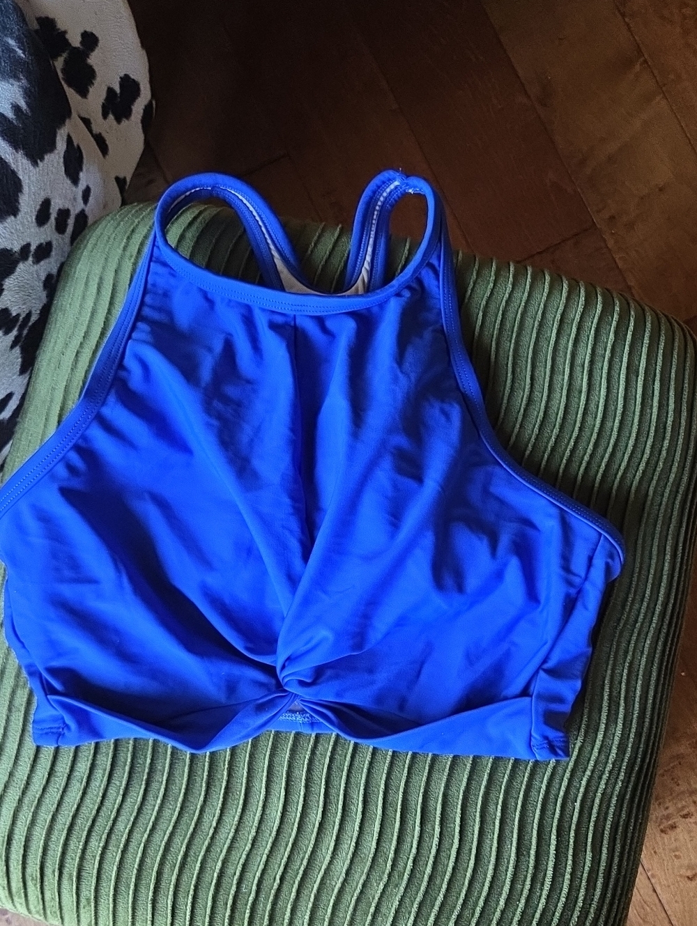 Shade & Shore Bright Blue High-Neck Twist Front Swim Top